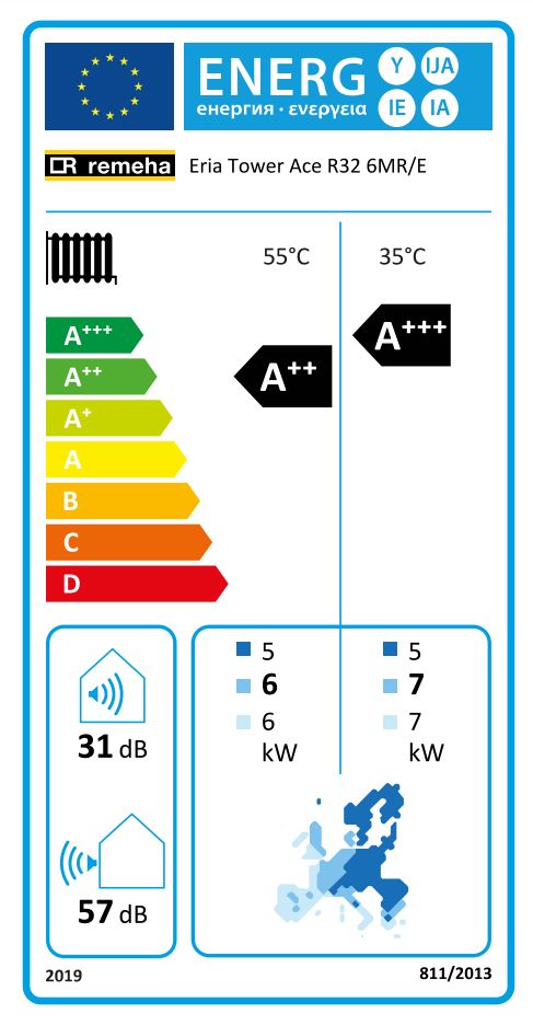 REMEHA Eria Tower ACE E 6 Osztott levegő-víz hőszivattyú készlet (180 L HMV, R32, 1 fázis, elektromos) - Image 4