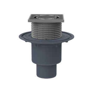 HL Padlólefolyó DN50/75/110 függőleges kimenettel, szigetelő karimával, "Primus blue" bűzzárral, 123x123mm/115x115mm