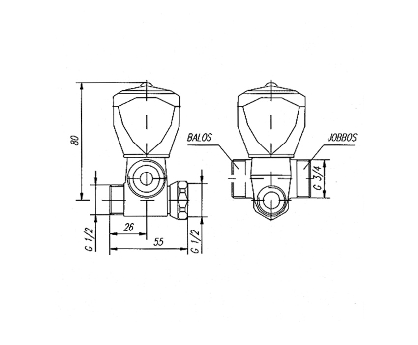 MOFÉM mosógéptöltő szelep (jobbos) 1/2"-3/4"-1/2" - Image 2