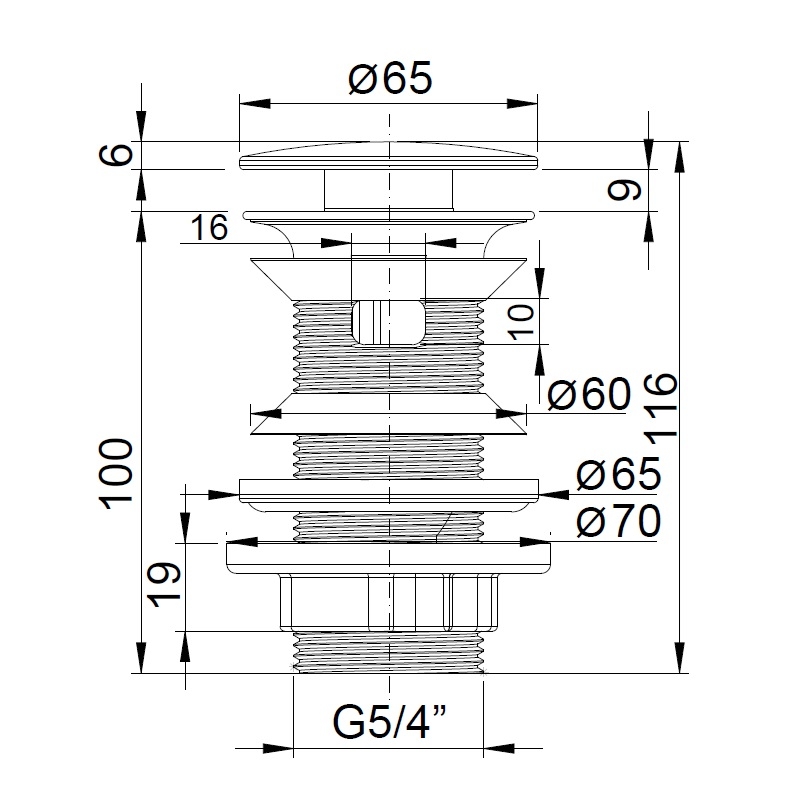 STYRON Leeresztőszelep 5/4" Klikk-Klakk, Fekete, porc., műanyag test - Image 2