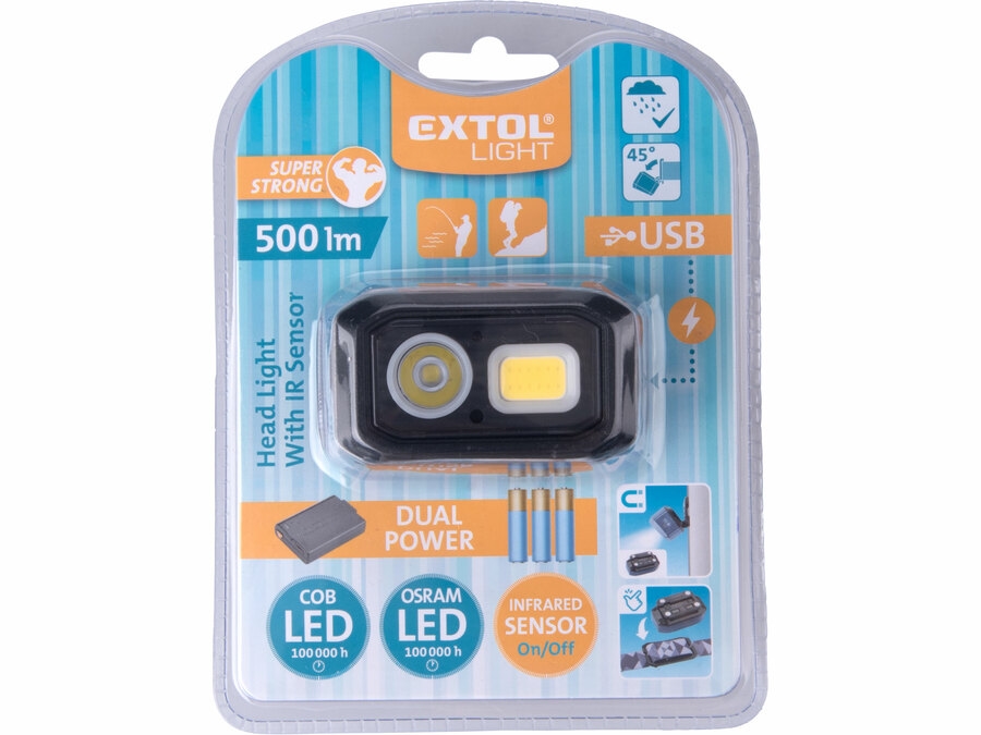 Led fejlámpa infrás tölthető 500 lumen Osram+COB - Image 6