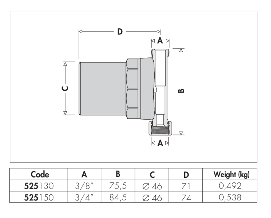 CALEFFI antishock szelep 3/8" - mosdó alá szerelhető - Image 2
